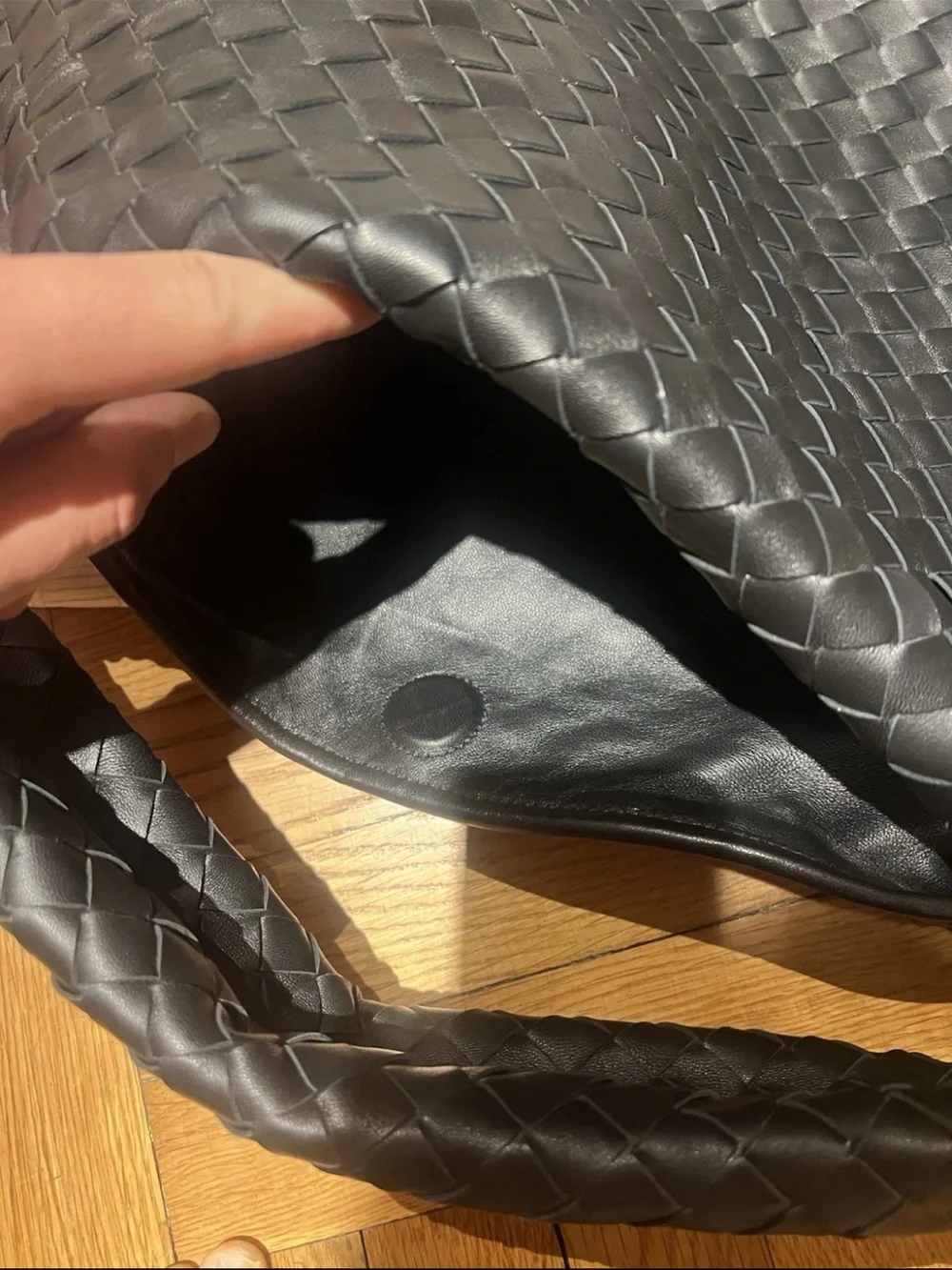 Bottega Veneta Large Black Leather Hop (Hobo) Intrecciato Bag - Authentic & New